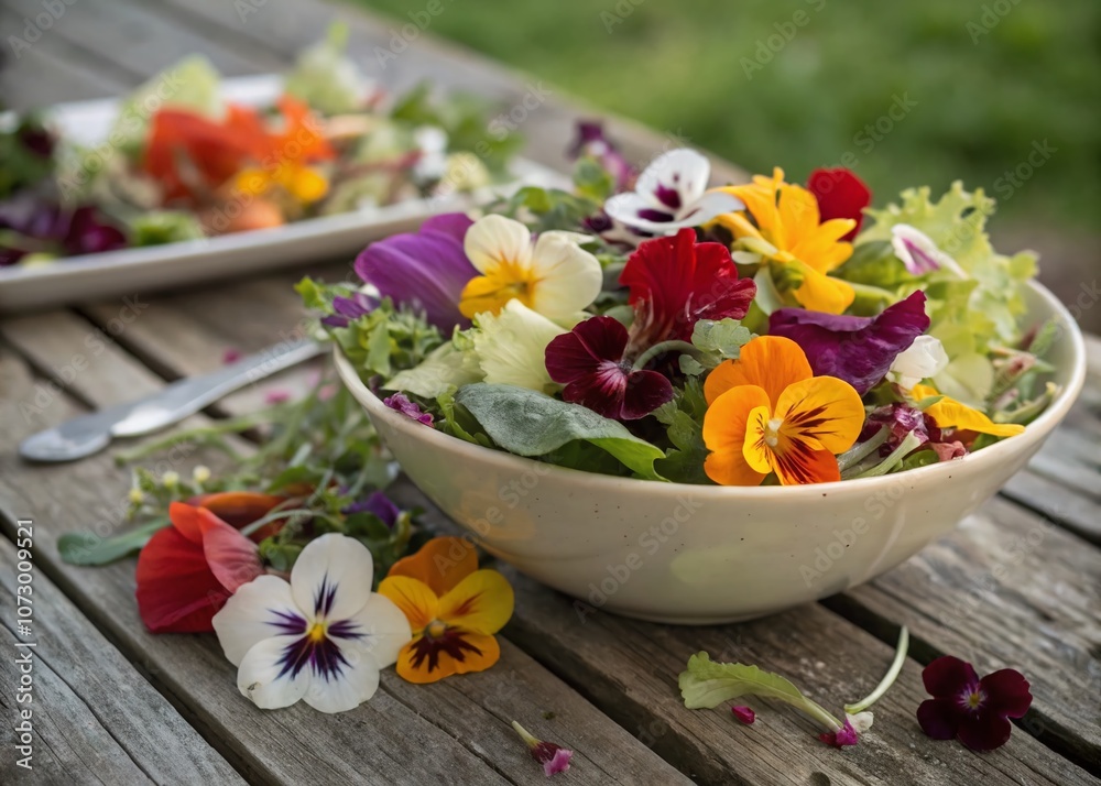 A Colorful Display of Fresh Edible Flowers Surrounded by a Soft Bokeh Background, Perfect for Food Photography and Culinary Inspirations A Colorful Display of Fresh Edible Flowers Surrounded by a Soft Bokeh Background, Perfect for Food Photography and Culinary Inspirations