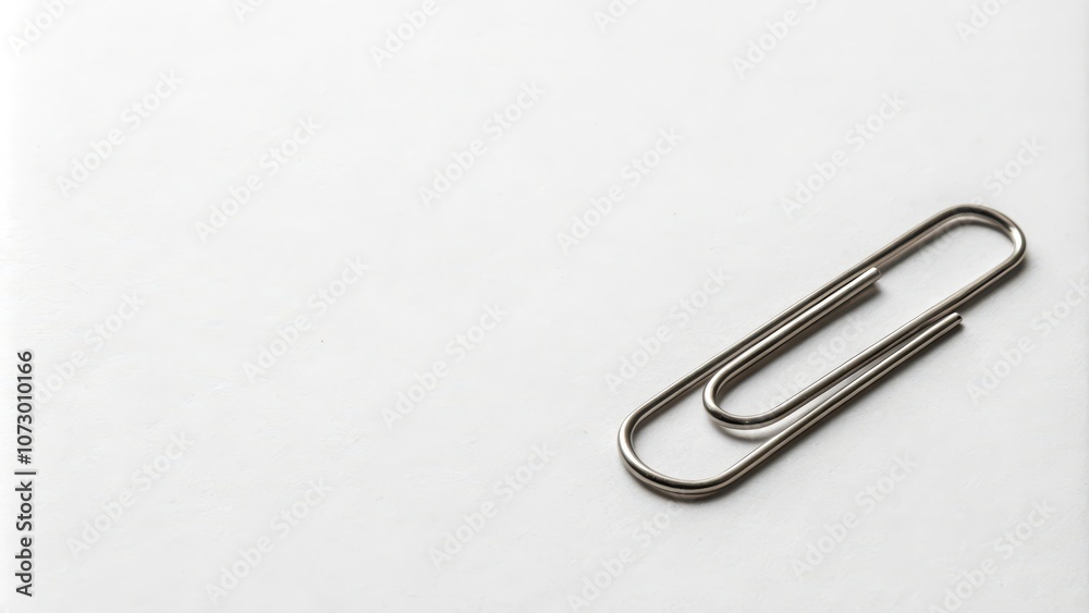 A single paperclip resting on a clean white surface, ready to hold together important documents. A single paperclip resting on a clean white surface, ready to hold together important documents.