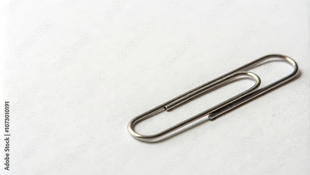 A single, metallic paperclip rests on a white surface, a simple yet essential tool for holding papers together. A single, metallic paperclip rests on a white surface, a simple yet essential tool for holding papers together.
