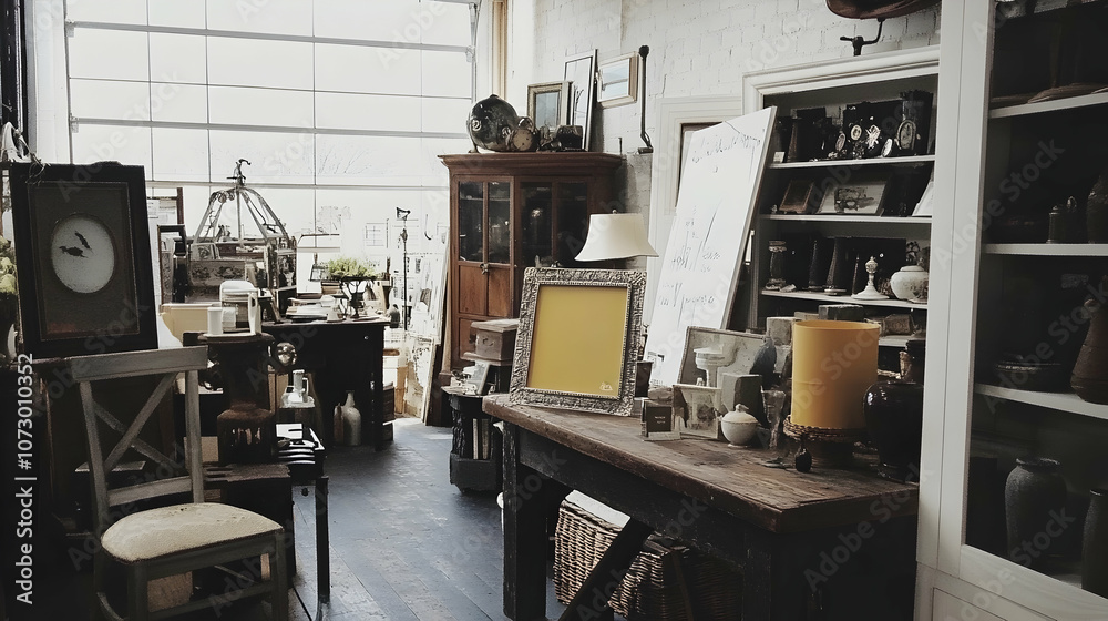 A well-lit antique shop with various items for sale. A well-lit antique shop with various items for sale.