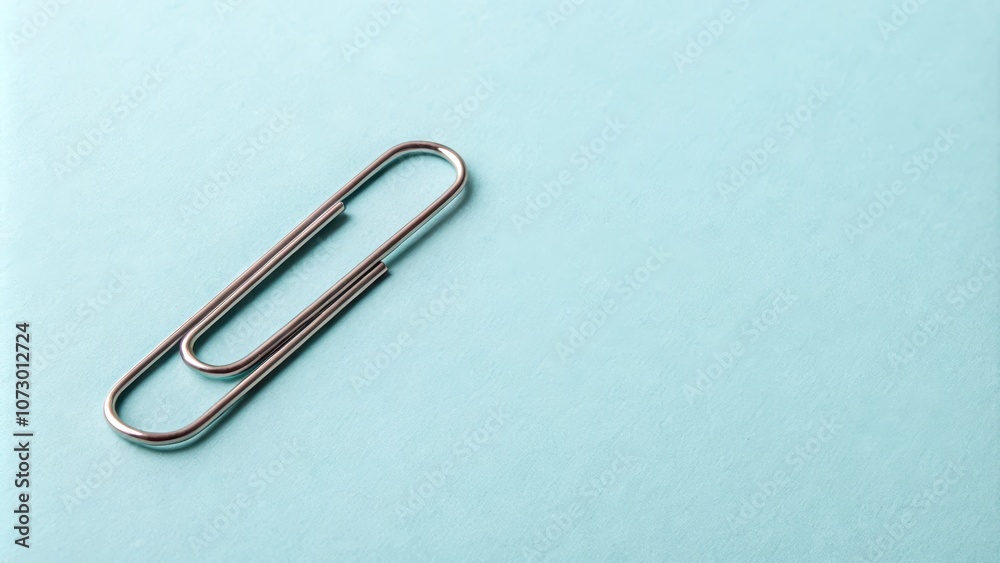 A single silver paperclip rests on a smooth, pale blue surface, a simple yet poignant image of organization and connection. A single silver paperclip rests on a smooth, pale blue surface, a simple yet poignant image of organization and connection.
