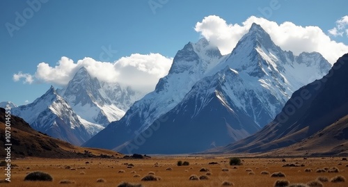 Aoraki/Mount Cook, New Zealand, with snow-covered peaks, crystal-clear skies, and surrounding wilderness, showing the grandeur of the Southern Alps under natural light.