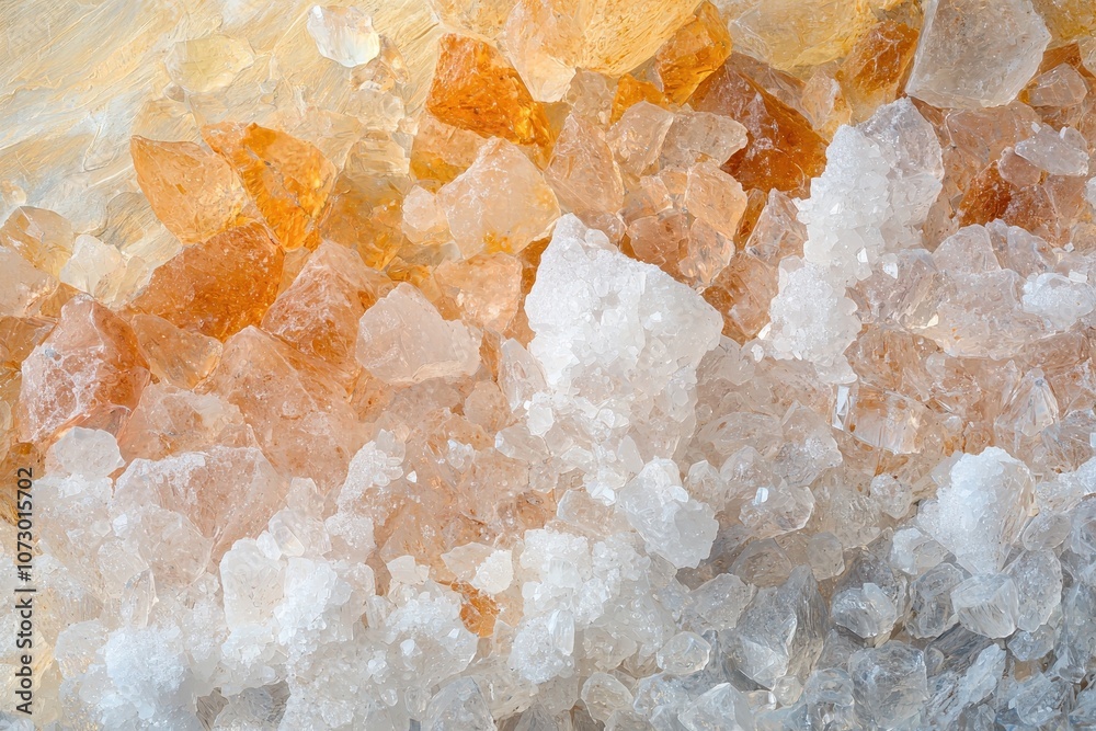 Abstract Close-Up of Textured Mineral Crystals in Orange and White Tones, Showcasing Natural Patterns and Colors in a Stunning Display of Nature's Beauty Abstract Close-Up of Textured Mineral Crystals in Orange and White Tones, Showcasing Natural Patterns and Colors in a Stunning Display of Nature's Beauty