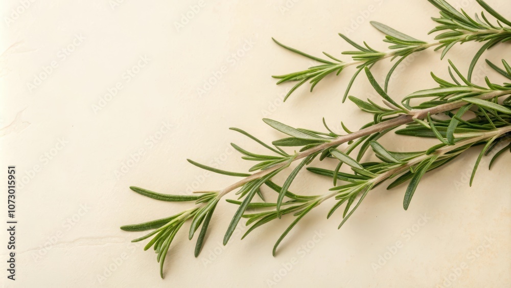 Fresh sprigs of rosemary on a cream-colored surface, a simple and elegant display of natural beauty