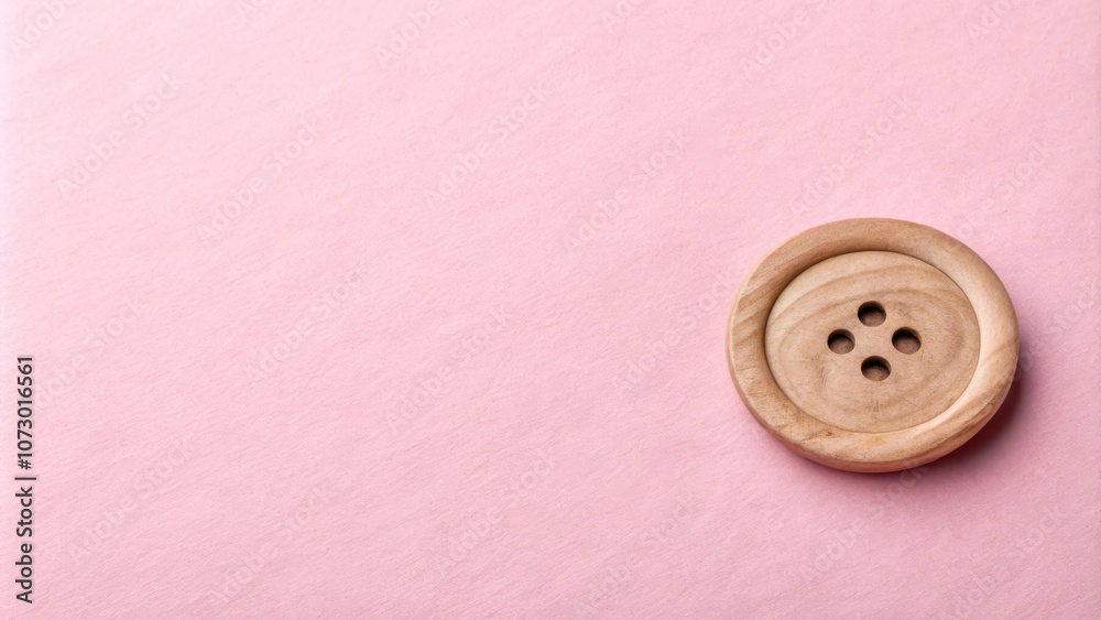 A single, wooden button with four holes rests on a soft, light pink surface. The button is a symbol of craftsmanship and detail, highlighting the beauty of simple objects. A single, wooden button with four holes rests on a soft, light pink surface. The button is a symbol of craftsmanship and detail, highlighting the beauty of simple objects.