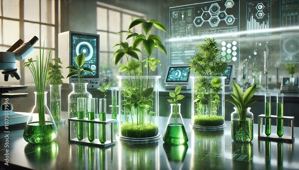 A futuristic green technology concept set in a laboratory, Generative AI A futuristic green technology concept set in a laboratory, Generative AI