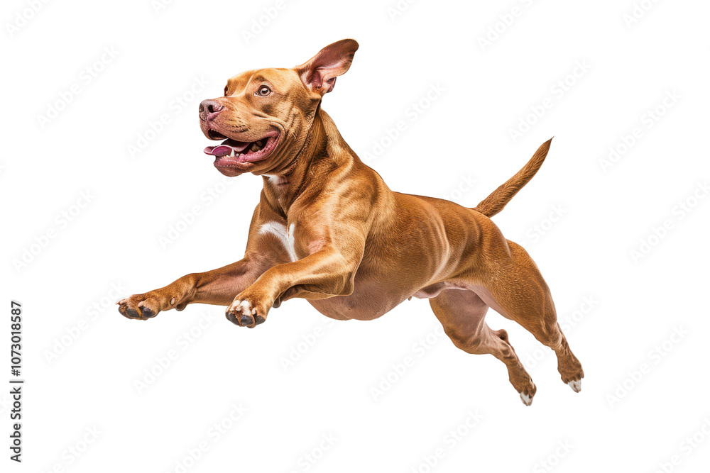 Happy Brown Pitbull Dog Jumping in Mid Air on transparent background Happy Brown Pitbull Dog Jumping in Mid Air on transparent background