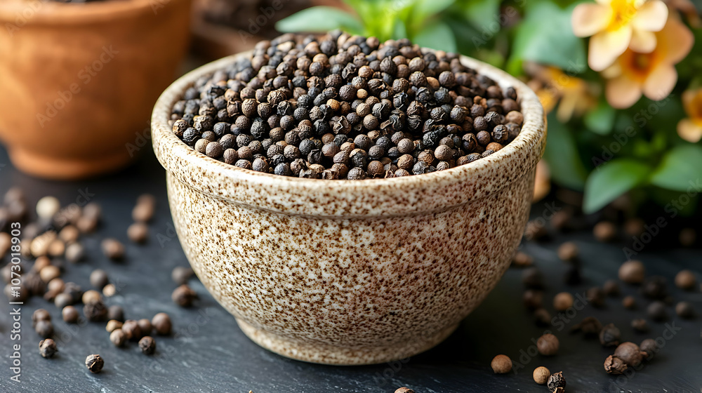 Black Peppercorns in Bowl, Photo Black Peppercorns in Bowl, Photo