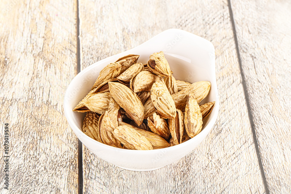 Shelled dry almond nut heap