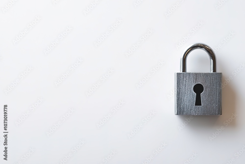 Metal padlock centered on white background with space Metal padlock centered on white background with space