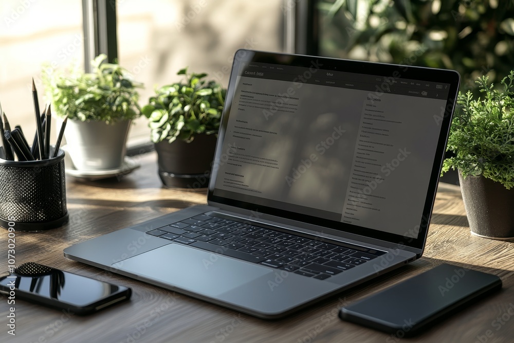 Laptop displaying a sample news website with entirely fabricated content for photography purposes Laptop displaying a sample news website with entirely fabricated content for photography purposes