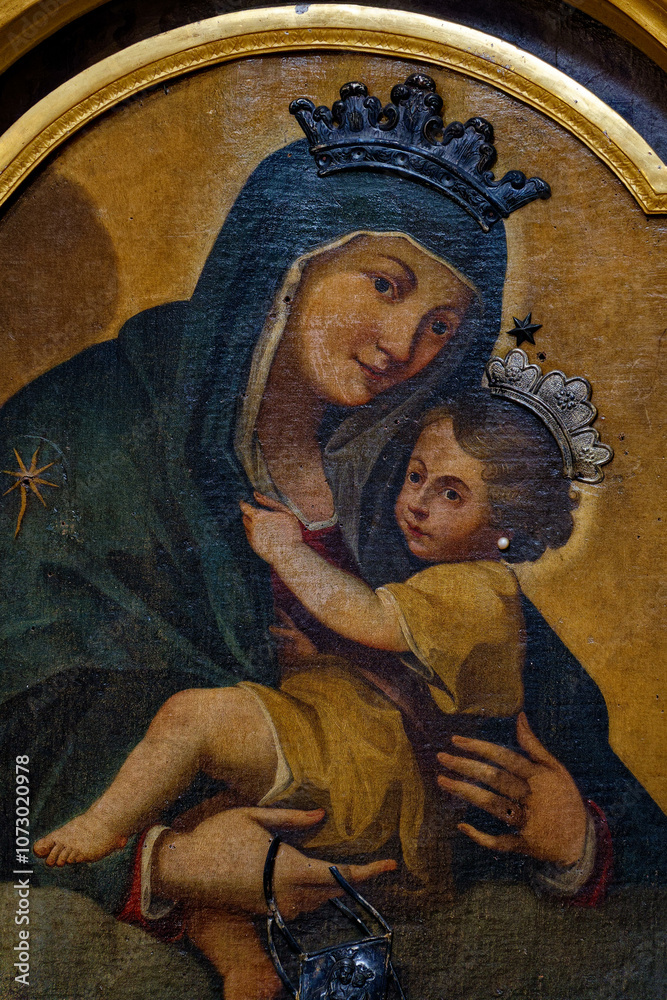 Painting (19th century) of Blessed Virgin Mary holding baby Jesus Christ in her arms. ... Painting (19th century) of Blessed Virgin Mary holding baby Jesus Christ in her arms. ...