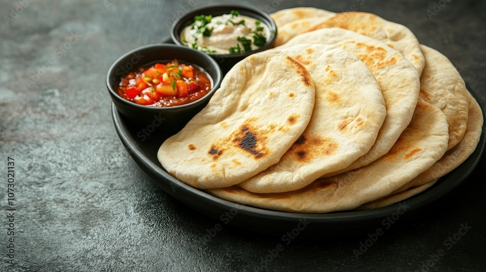 Freshly Baked Flatbreads with Dips and Sauces Freshly Baked Flatbreads with Dips and Sauces
