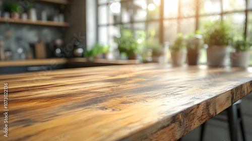 Rustic Wooden Countertop with Blurred Background