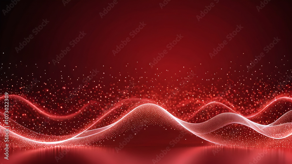 ภาพประกอบสต็อก Digital red particles wave and light abstract background ...
