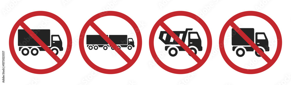 Isolated prohibited sign truck, lorry, trailer is do not enter, restrictions direction for bis vehicle Isolated prohibited sign truck, lorry, trailer is do not enter, restrictions direction for bis vehicle