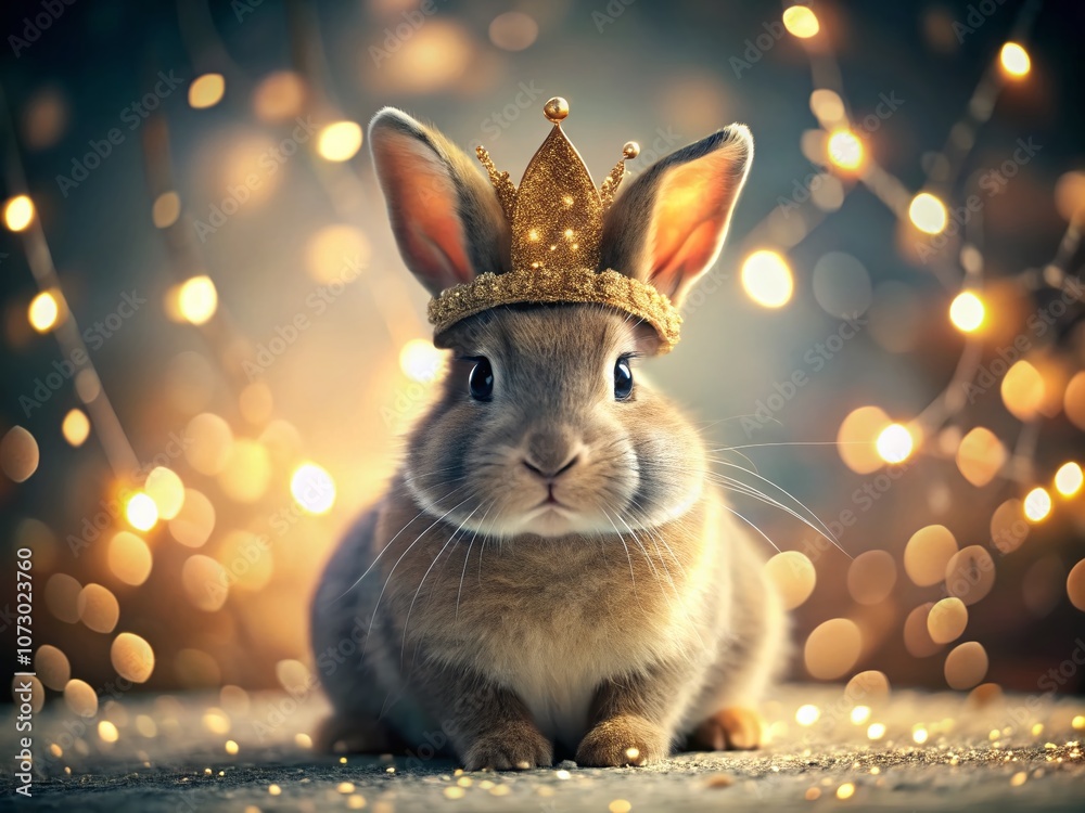 A whimsical low light portrait of a cartoon rabbit wearing a sparkling crown and a charming hat, surrounded by a mystical atmosphere, perfect for creative storytelling and illustration needs. A whimsical low light portrait of a cartoon rabbit wearing a sparkling crown and a charming hat, surrounded by a mystical atmosphere, perfect for creative storytelling and illustration needs.