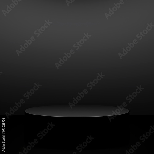 Minimalist black background with a circular platform, perfect for product display. The soft gradient adds depth, creating an elegant and professional look.