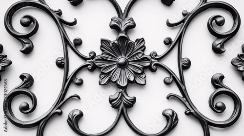 black wrought iron floral pattern design on white background
