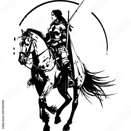 Epic Warrior on Horseback Vector: Majestic Battle-Ready Knight in Action