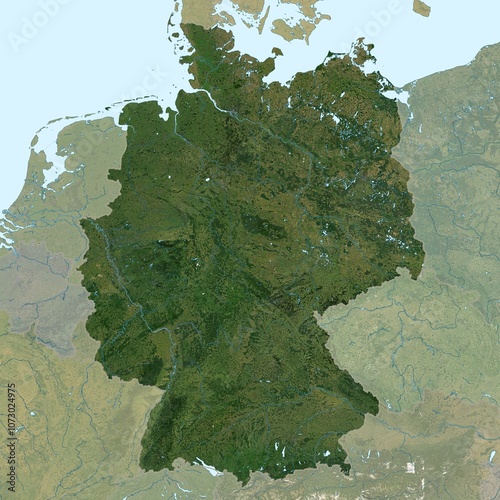 Blank isolated physical satellite map of Germany photo