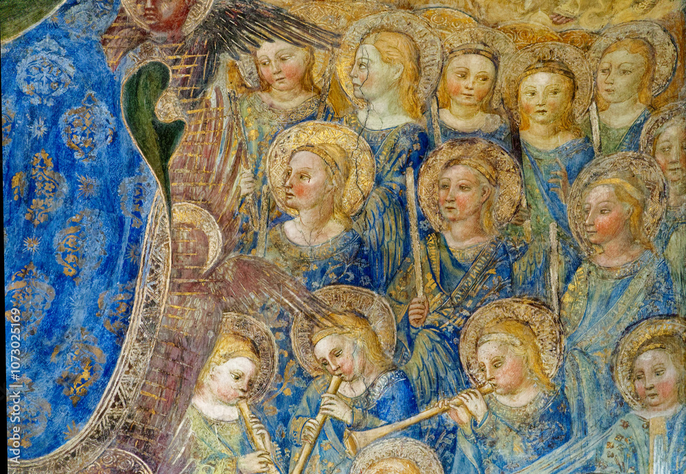 Fresco (15th century) of a group of musician angels in the sky playing music. ... Fresco (15th century) of a group of musician angels in the sky playing music. ...