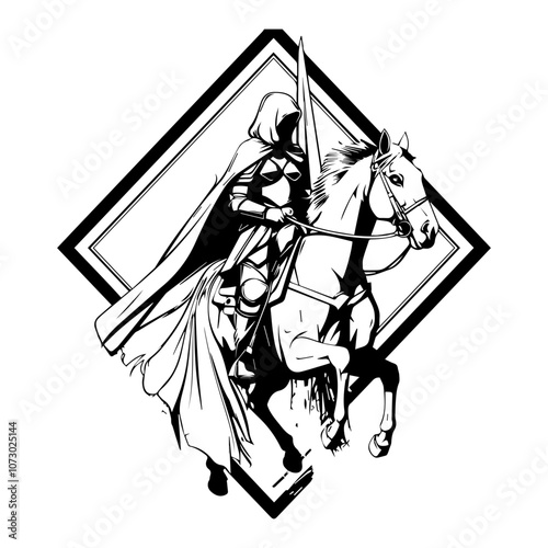 Epic Warrior on Horseback Vector: Majestic Battle-Ready Knight in Action