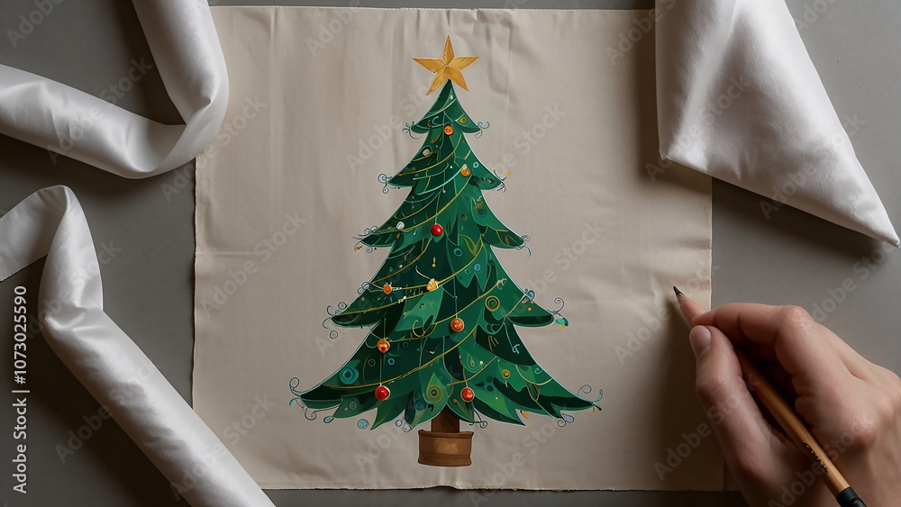 an AI-generated illustration of a drawing of a Christmas tree
