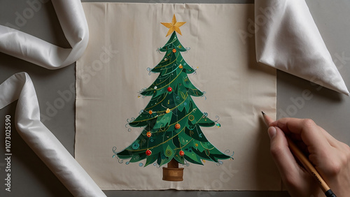 an AI-generated illustration of a drawing of a Christmas tree