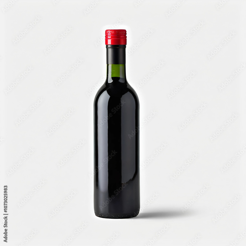 A sleek, minimalist design of a red wine bottle with a deep red color, a red screw cap, and a clean white background. Perfect for wine labels, product packaging, and advertising. A sleek, minimalist design of a red wine bottle with a deep red color, a red screw cap, and a clean white background. Perfect for wine labels, product packaging, and advertising.
