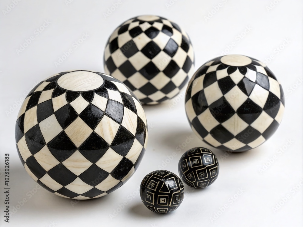 Black and White Checkerboard Spheres on a Crisp White Background for Modern Product Photography and Creative Displays Black and White Checkerboard Spheres on a Crisp White Background for Modern Product Photography and Creative Displays