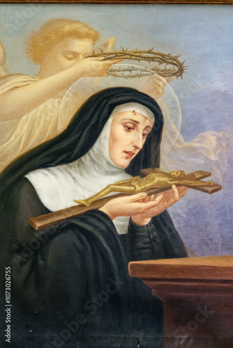Painting of Saint Teresa of Avila or Sainte Thérèse d'Avila. Saint of the Roman Catholic Church. ...