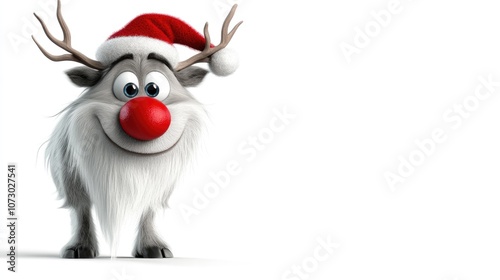 Cute Cartoon Reindeer Wearing a Santa Hat with a Bright Red Nose, Embodying Holiday Cheer and Festive Spirit Perfect for Christmas Celebrations and Seasonal Decorations