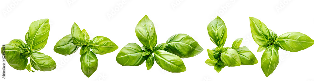 Fresh green basil leaves grown in a herb garden isolated against a transparent background Fresh green basil leaves grown in a herb garden isolated against a transparent background