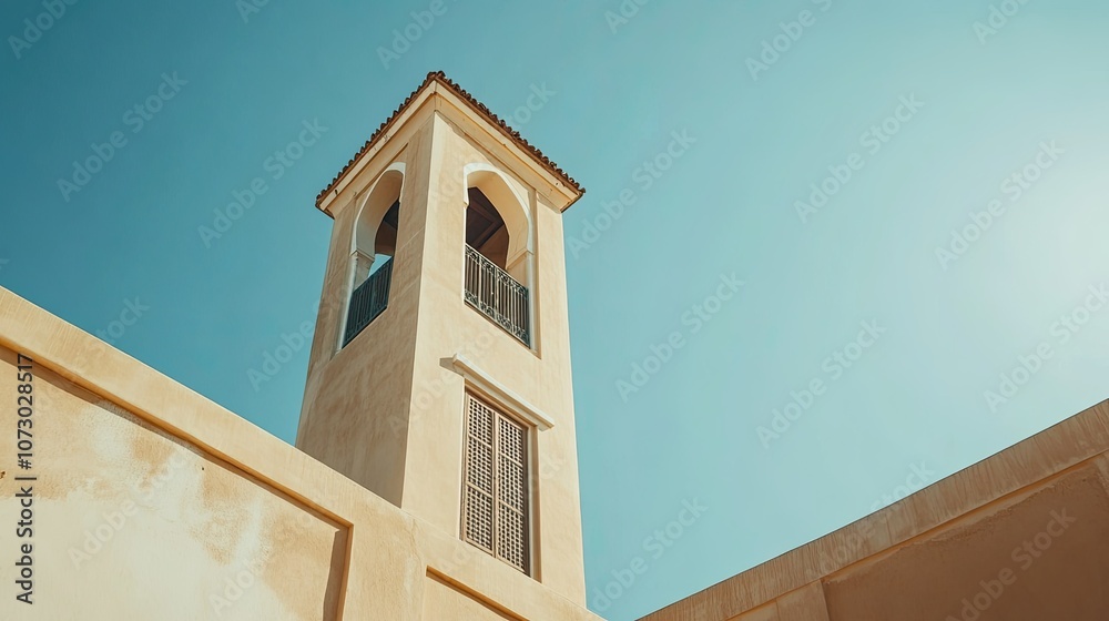 Tower Against Clear Sky in Bright Art Scene Tower Against Clear Sky in Bright Art Scene