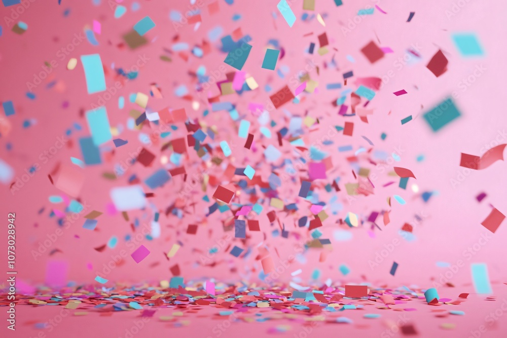 Obraz premium Minimalist Confetti Explosion on Soft Pink Background