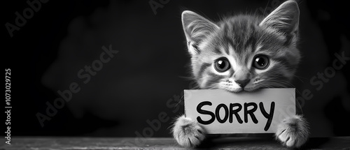 Adorable kitten with big eyes holding a 