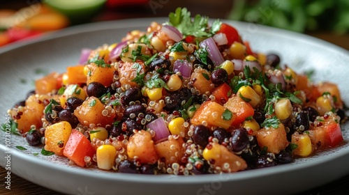 Quinoa Salad with Black Beans, Corn, and Red Bell Peppers