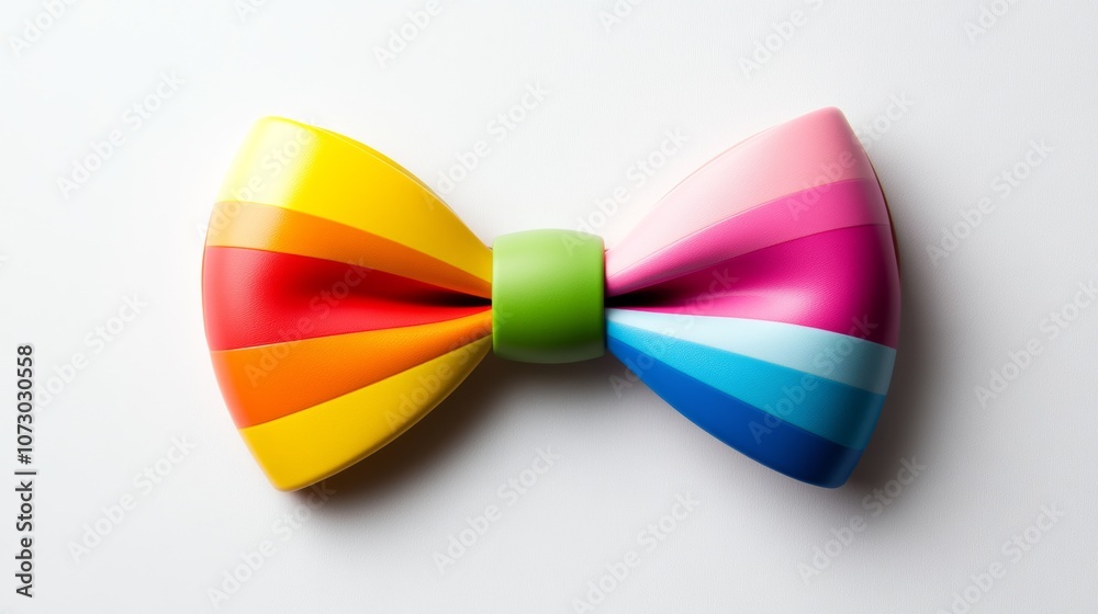 Colorful bow tie with a green center. The bow tie is made of plastic and is in a rainbow of colors Colorful bow tie with a green center. The bow tie is made of plastic and is in a rainbow of colors