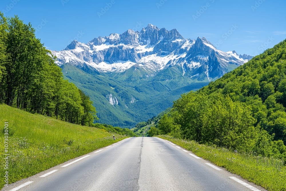 Naklejka premium Stunning summer view of the french alps snow capped peaks and lush green forests
