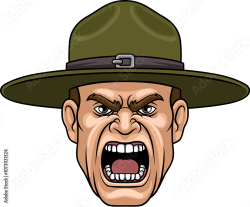 An angry drill instructor or sergeant bootcamp army soldier cartoon character
