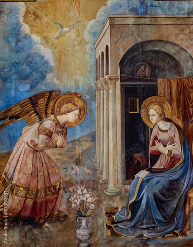 Φωτογραφία Painting (19th century) of Annunciation to the Blessed Virgin Mary by the Archangel Gabriel