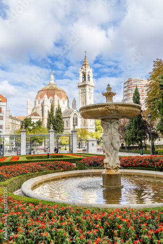 Madrid, Spain - october 10, 2024: Church of San Manuel and San Benito seen from Retiro Park in Madrid, Spain