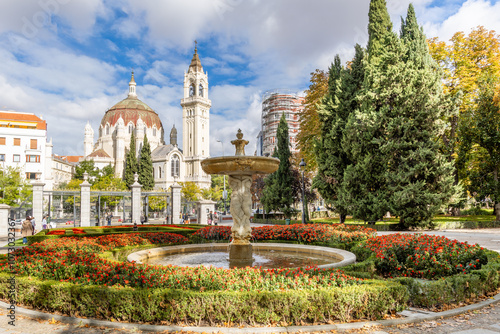 Madrid, Spain - october 10, 2024: Church of San Manuel and San Benito seen from Retiro Park in Madrid, Spain