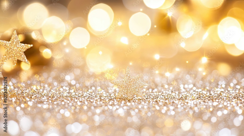 Bright white and gold glitter bokeh background with a soft, sparkling effect that evokes winter holidays and light. Bright white and gold glitter bokeh background with a soft, sparkling effect that evokes winter holidays and light.