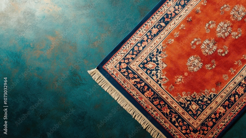 Vibrant Oriental Rug on Abstract Textured Surface Vibrant Oriental Rug on Abstract Textured Surface