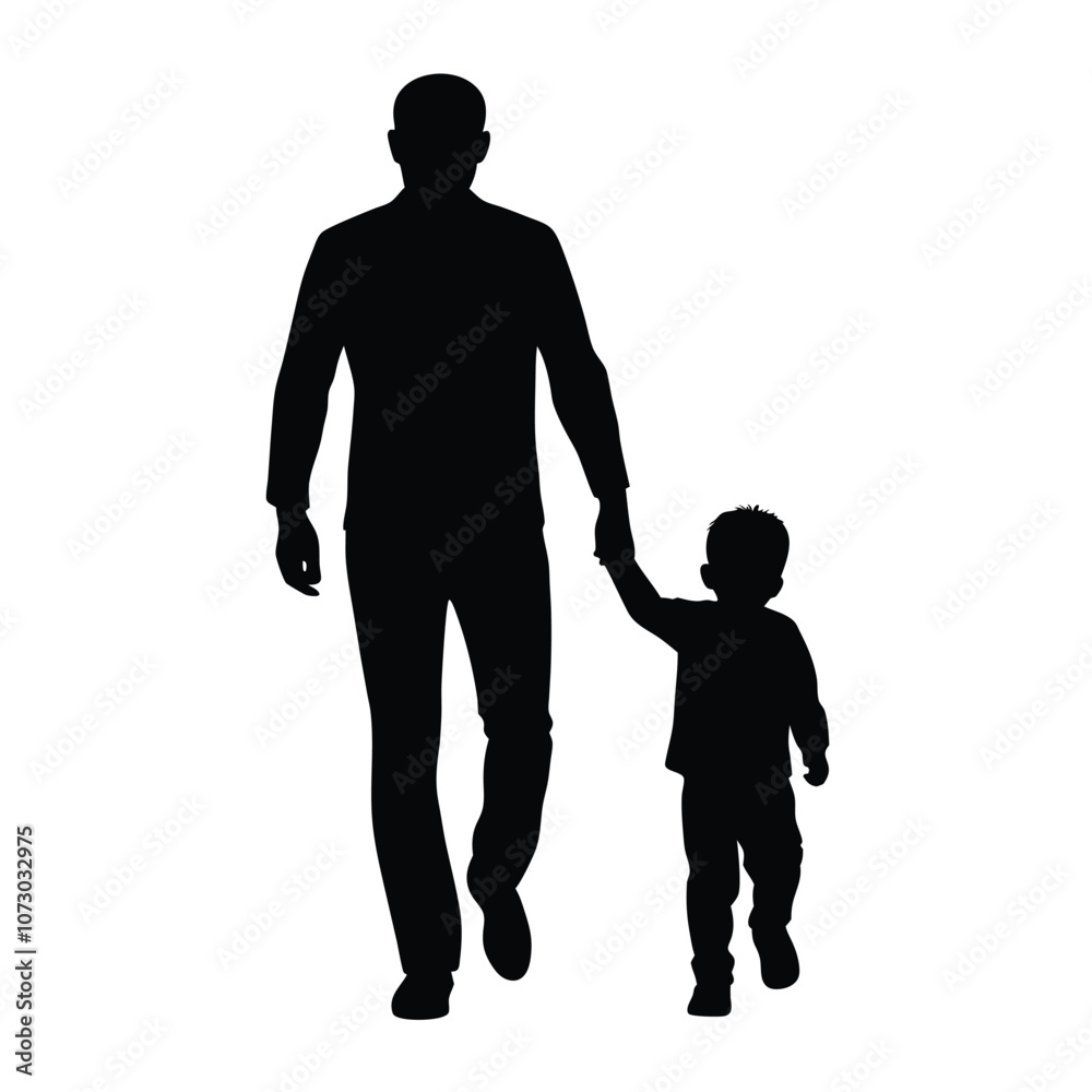 a vector silhouette of a father and young child walking hand-in-hand a vector silhouette of a father and young child walking hand-in-hand