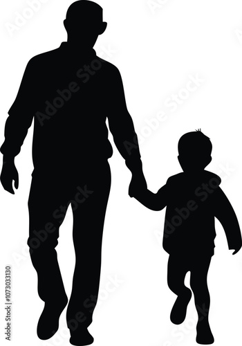 a vector silhouette of a father and young child walking hand-in-hand