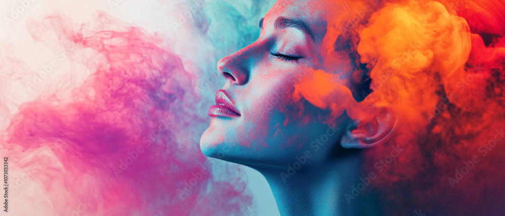 Fototapeta premium Abstract Portrait of a Woman with Colorful Smoke