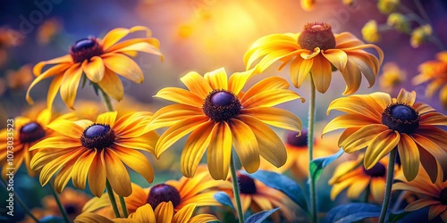 Captivating Candid Photography of Black-Eyed Susan Flowers in Watercolor Style, Perfect for Nature Lovers and Floral Art Enthusiasts, Showcasing Vibrant Colors and Delicate Details